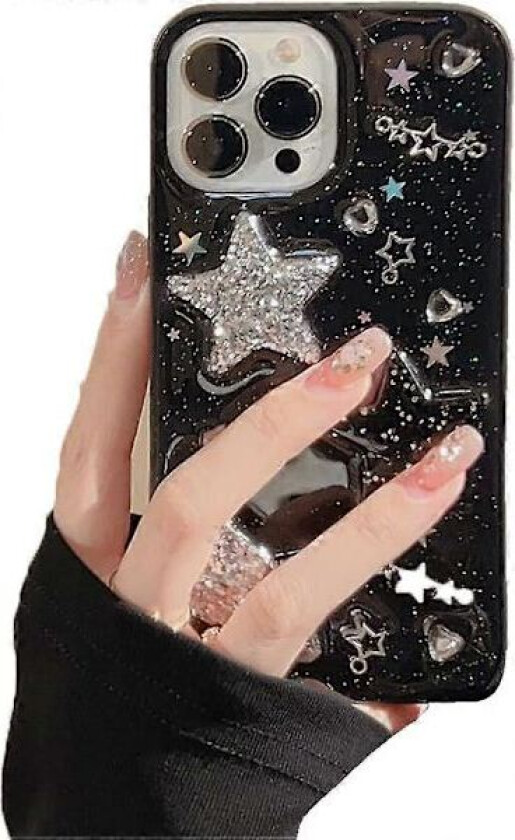 iPhone 13 Deksel Bling Stjerner 3D Hjerter Diamant Glitrende Stjerne Glitter Y2K Spark Luksuriøs Jentete Estetisk Personlig Design for Kvinner