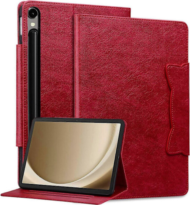 Etui til Samsung Galaxy Tab S10 FE+ med kattespennelukking, beskyttende stativdeksel i lær - Rød