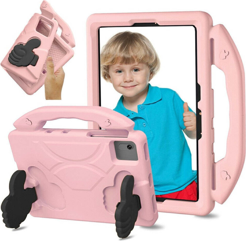 Xiaomi Redmi Pad 2 / SE / 6 / 5 / Lenovo Tab M11 / Samsung Galaxy Tab S10 FE / S9 FE / S9 / S8 / S7 Barn Deksel m. Thumb Kickstand - Rosa