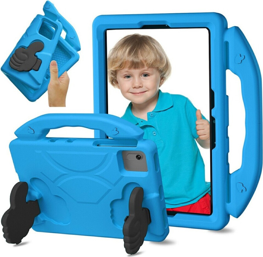 Xiaomi Redmi Pad 2 / SE / 6 / 5 / Lenovo Tab M11 / Samsung Galaxy Tab S10 FE / S9 FE / S9 / S8 / S7 Barn Deksel m. Thumb Kickstand - Blå