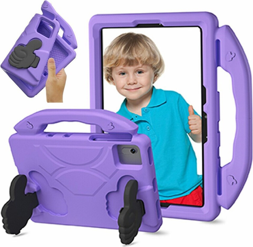 Xiaomi Redmi Pad 2 / SE / 6 / 5 / Lenovo Tab M11 / Samsung Galaxy Tab S10 FE / S9 FE / S9 / S8 / S7 Barn Deksel m. Thumb Kickstand - Lilla