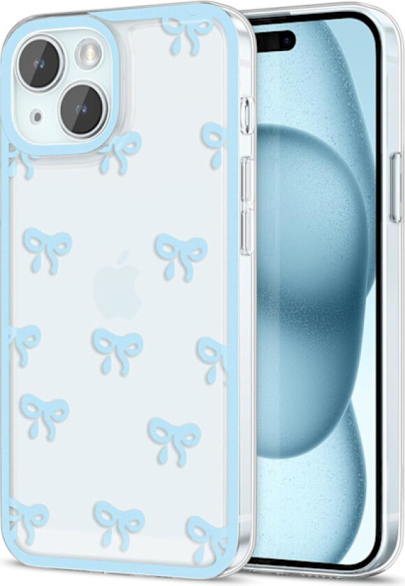 iPhone 15 Deksel, Klar Søt Sløyfe Knute Mønster Estetisk Transparent Telefondeksel Hevet Kamerabeskyttelse Stilig Slank - Blå