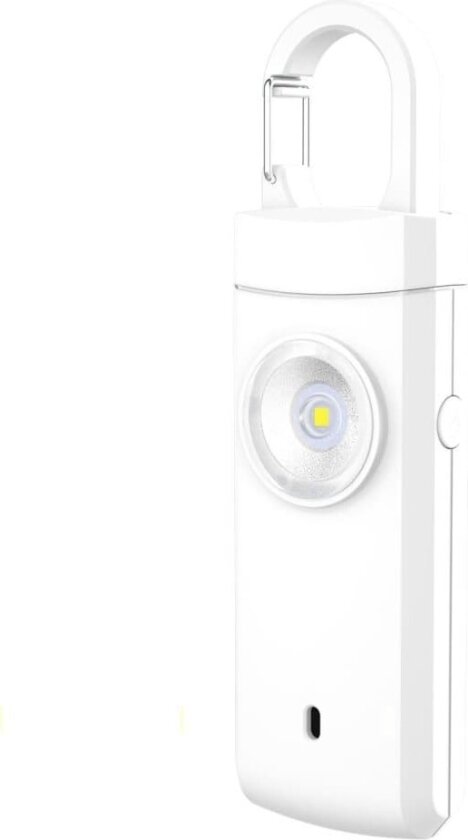 INF Oppladbar 130dB personlig sikkerhetsalarm med LED-lys - Anti-ulv nøkkelringalarm Hvit