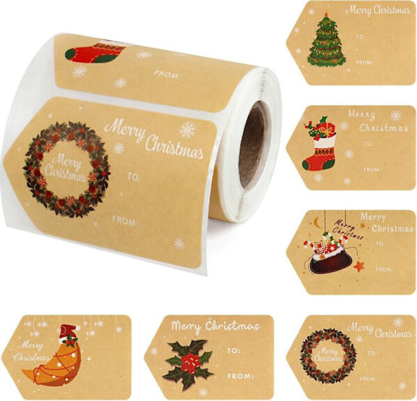 Bilde av Gaveetiketter, selvklebende God Jul-navnelapper egnet for gavelapper i esker, poser, konvolutter (200 stk)