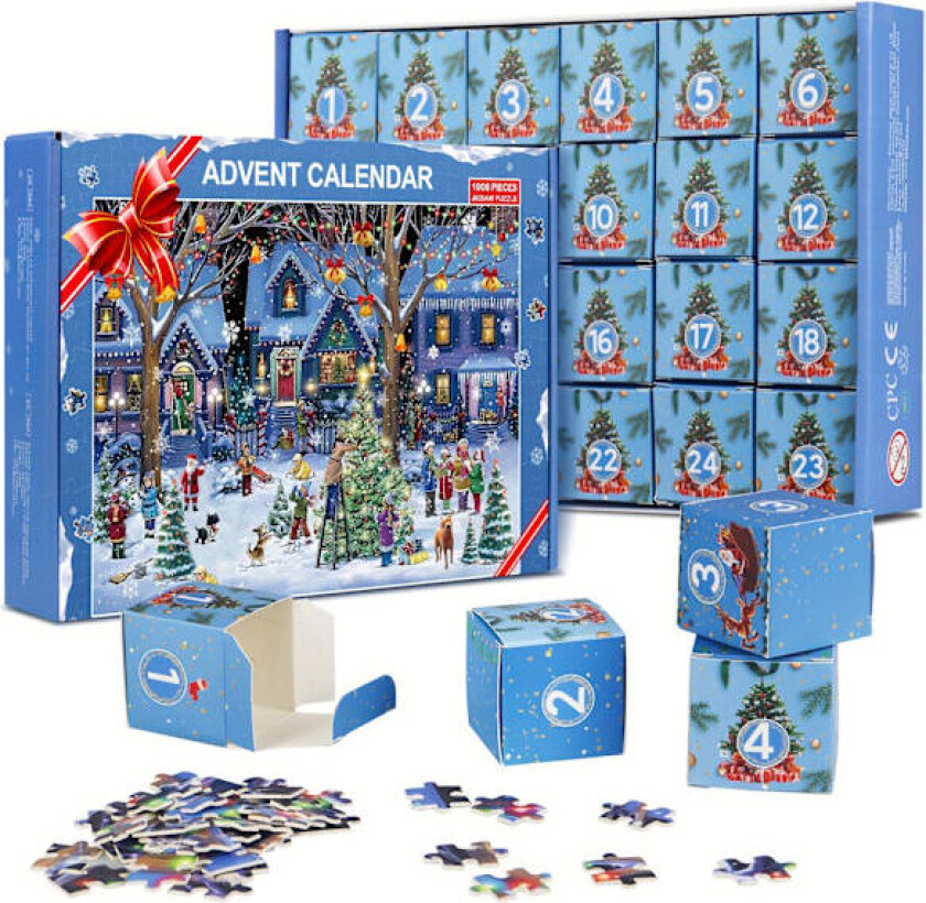 Adventskalender 2024 Julepuslespill for Voksne, Jule-nedtellingspuslespill, 24 Deler 1008 Biter Puslespill Nedtelling til Julaften (FMY)_tfrf