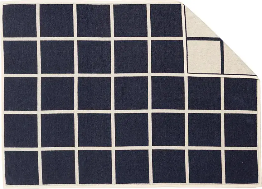 Vevd pledd i lammeull Criss Dark Blue