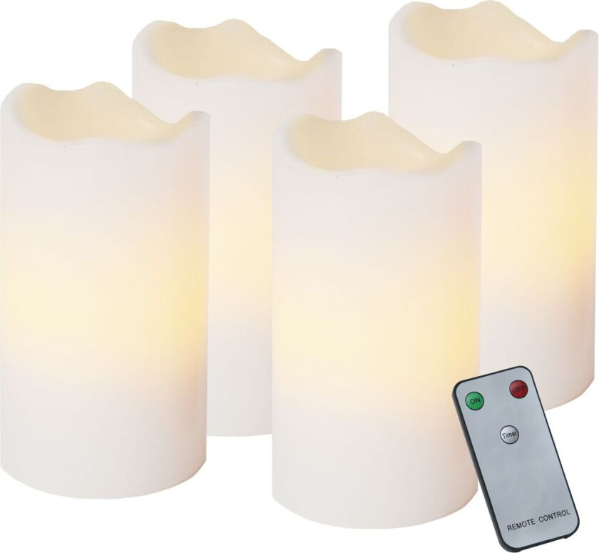 LED-KUBBELYS 4-PAKNING HVITE ADVENTLYS / 10 CM / FJERNKONTROLL OG TIMER