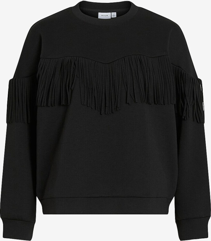 Collegegenser viReflect L/S O-neck Fringe - Svart