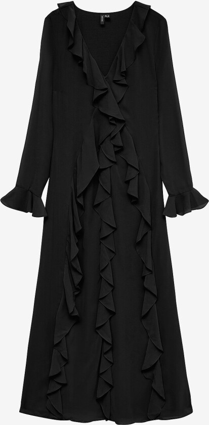 Maxikjole vmHolly LS Flounce Ankle Dress Wvn - Svart
