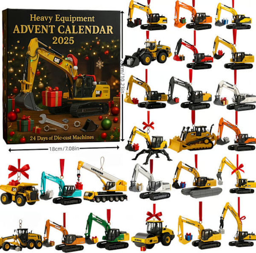 Gravemaskinens julekalender Blind Box, 2D flat juletrepynt, julegave