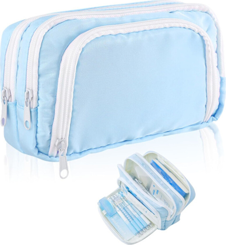 Penal, penal med stor kapasitet, penal med 3 rom, for skrivesaker, sminke, for barn, studenter, blå