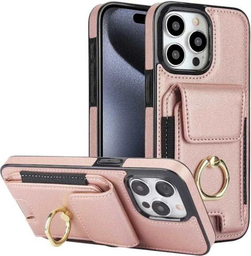 Etui til Samsung S23 Ultra rose gull bakdeksel lommebok med ringstativ i lær
