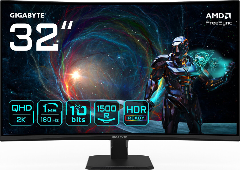 GS32QCA Gaming PC Skjerm - 31.5", 2560x1440, 180Hz, VA - Sort