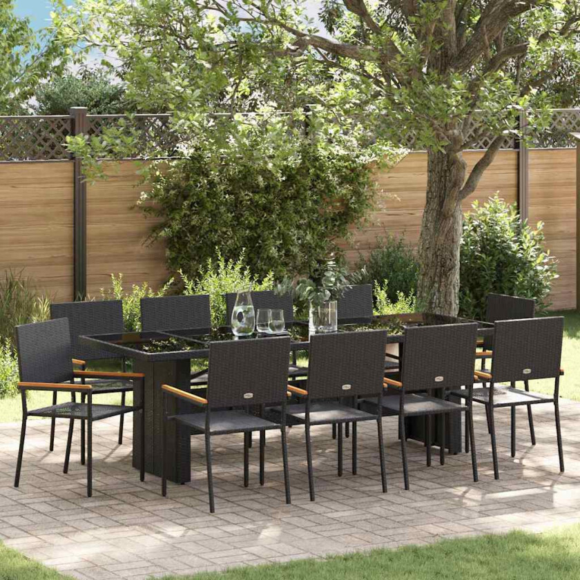 Hage Spisegruppe 11 pcs Svart Poly rattan