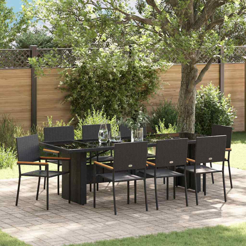 Hage Spisegruppe 9 pcs Svart Poly rattan