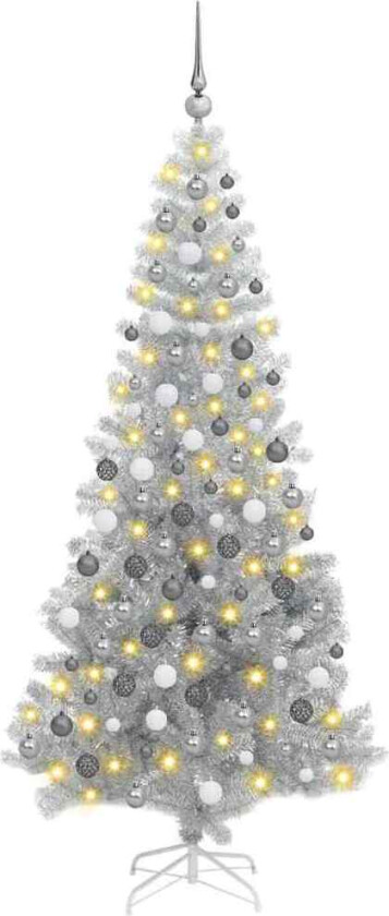 Kunstig juletre med LED -stripelys sølv 180 cm PET