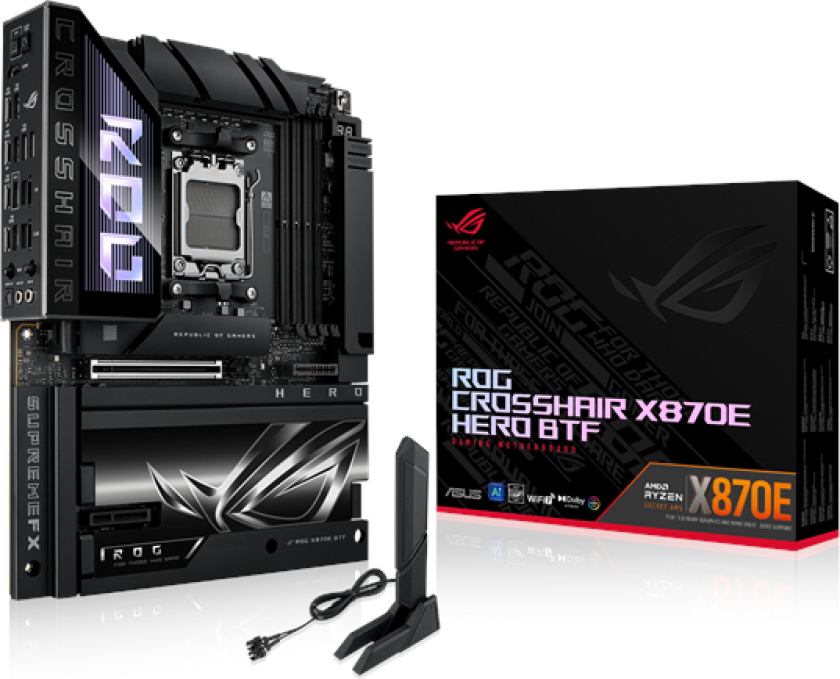ROG CROSSHAIR X870E HERO BTF Edition Hovedkort - AMD X870E - AMD AM5 socket - DDR5 RAM - ATX (BTF Standard)
