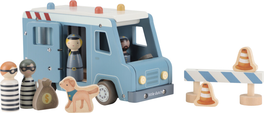 Politibil Med Trefigurer Blue Blue-One Size Wood Blå One Size unisex