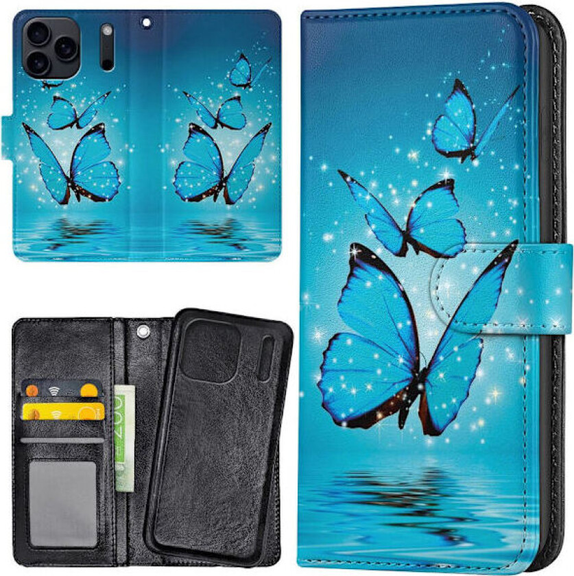 iPhone 17 Pro - Lommebok Deksel Glitrende Sommerfugler