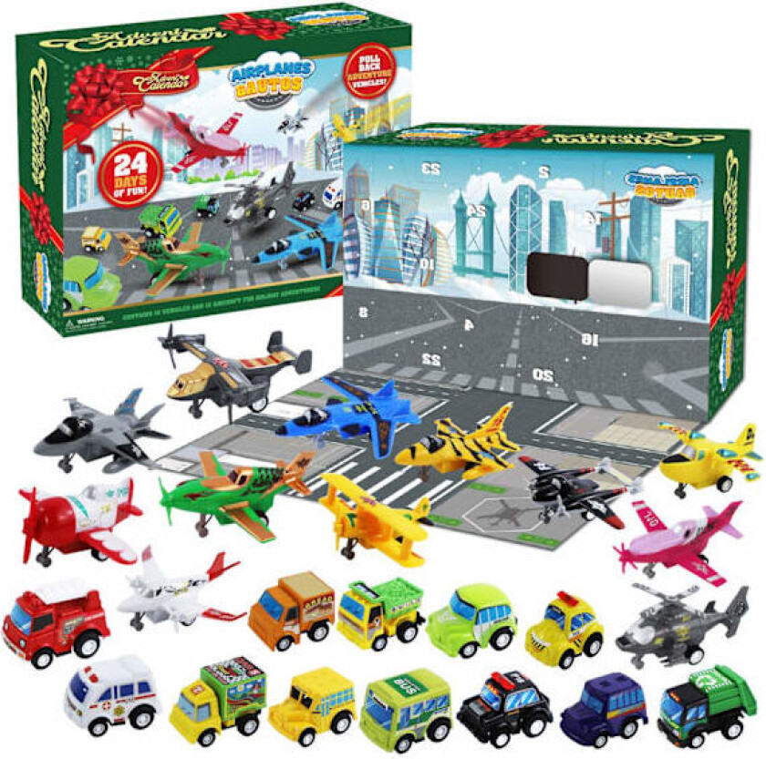 Adventskalenderleke for barn, biler og fly /24 stk. (Biler + Fly) Julekalender150