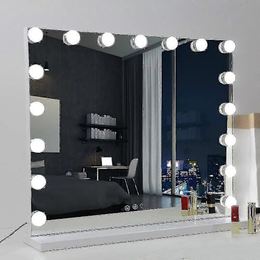 Varme 3 fargelys og 14 dimbare LED-lys, USB-ladeport for 70 x 55 cm Hollywood sminkespeil