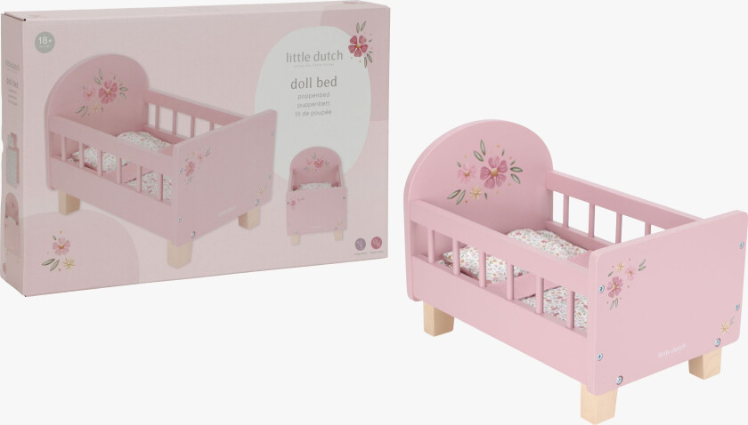 Dukkeseng med Sengesett, Rosa - Dukkevogner & Dukkesenger - Tre