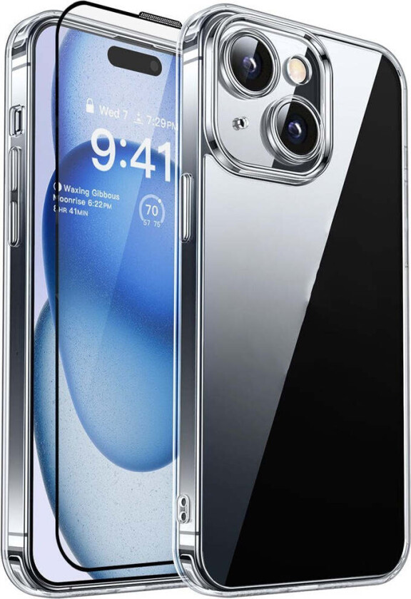 iPhone 15 RURIHAI 2-i-1 Beskyttelsessett m. Fleksibelt Plast Deksel & Skjermbeskyttelsesglass - Gjennomsiktig