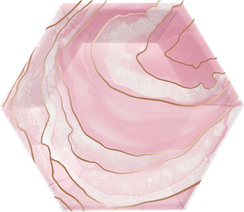 Papptallerken Marmor -Rosa og Rosegull- 20cm pk/8