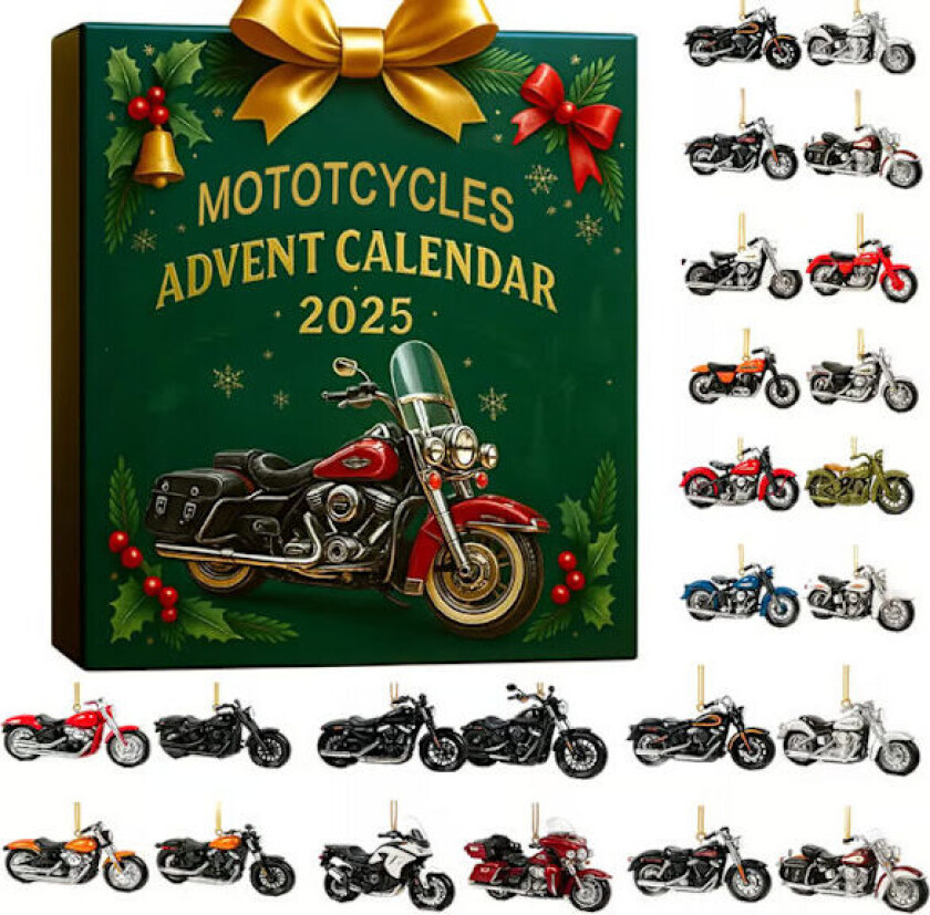 Motorsykkel julekalender blindboks, 2D flat juletrepynt, julegave