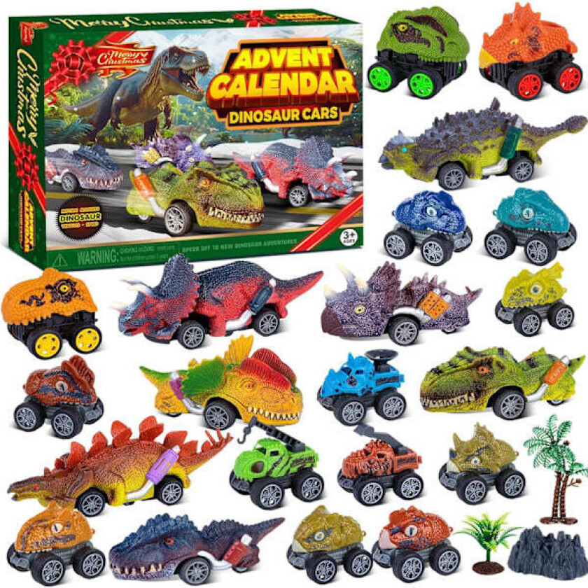 2025 Adventskalender Dinosaur Biler Adventskalender for Gutter Barn, 24 Dager Monster Truck Jule Nedtellingskalender Trekk Tilbake Biler Sett for Gutter