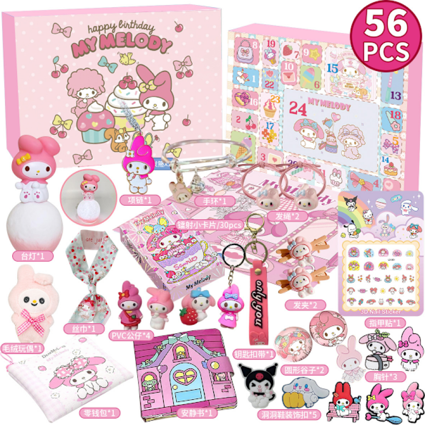 Kuromi Julekalender for jenter 2025 - Julekalendertilbehør Julepynt Melody