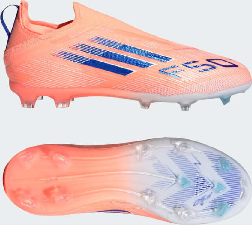 F50 Elite Laceless FG Coral Blaze - Oransje/Lucid Blue/Fottøy Hvit Barn - Gress (FG), størrelse 31