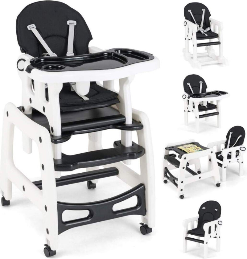 3-i-1 konvertibel barnestol – svart, justerbar og bærbar