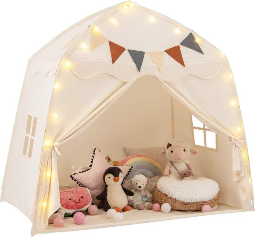 Leketelt for barn med lys og flagg – ekstra stort, Boho-stil