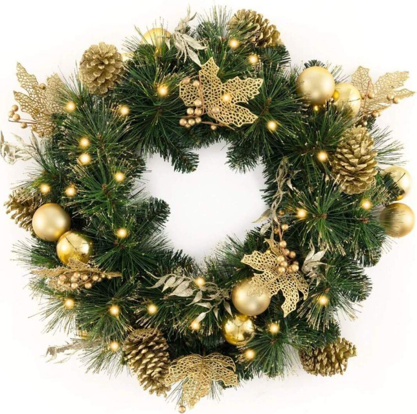 Bilde av 60 cm Pre-Lit kunstig julekrans med LED og kongler