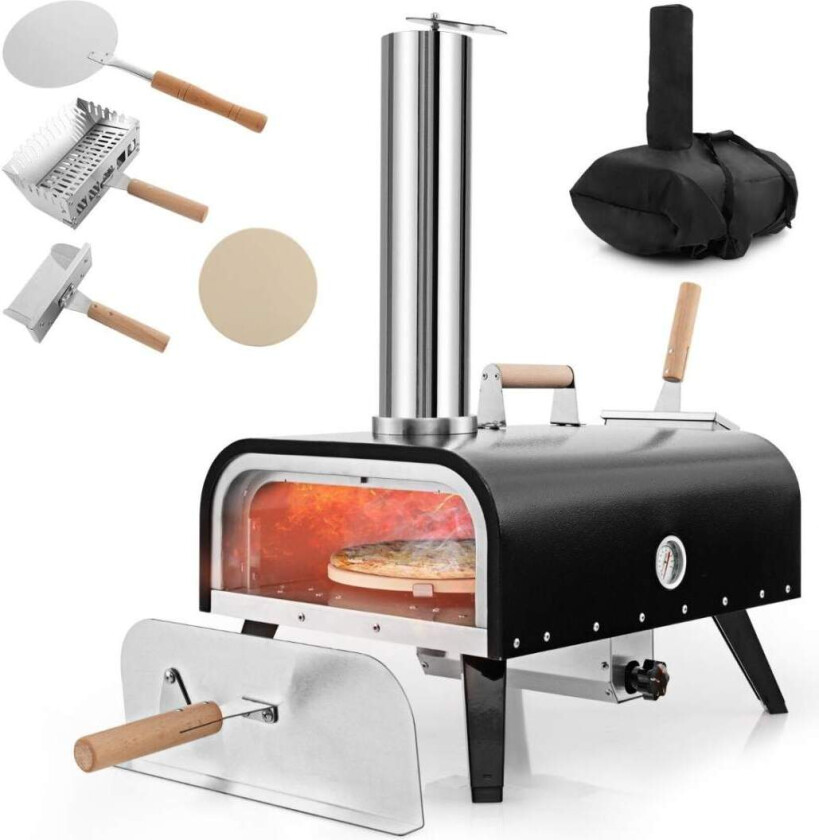 Utendørs pizzaovn i rustfritt stål – roterende stein, bærbar