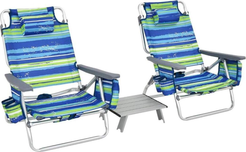 Strandstol- og bordsett – 3-delt, justerbart, bærbart