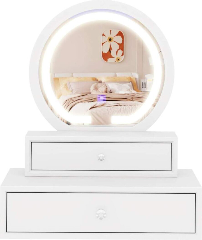 Sminkespeil med 2 skuffer – Hvit, 51x26x59 cm