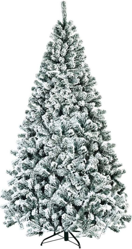 225 cm snødekt kunstig juletre med metallstativ