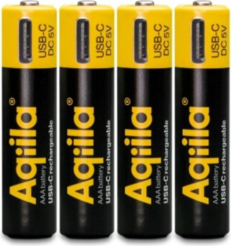 Aqiila Li-ion 600mah oppladbart AAA-batteri med USB-C - 4-pakning
