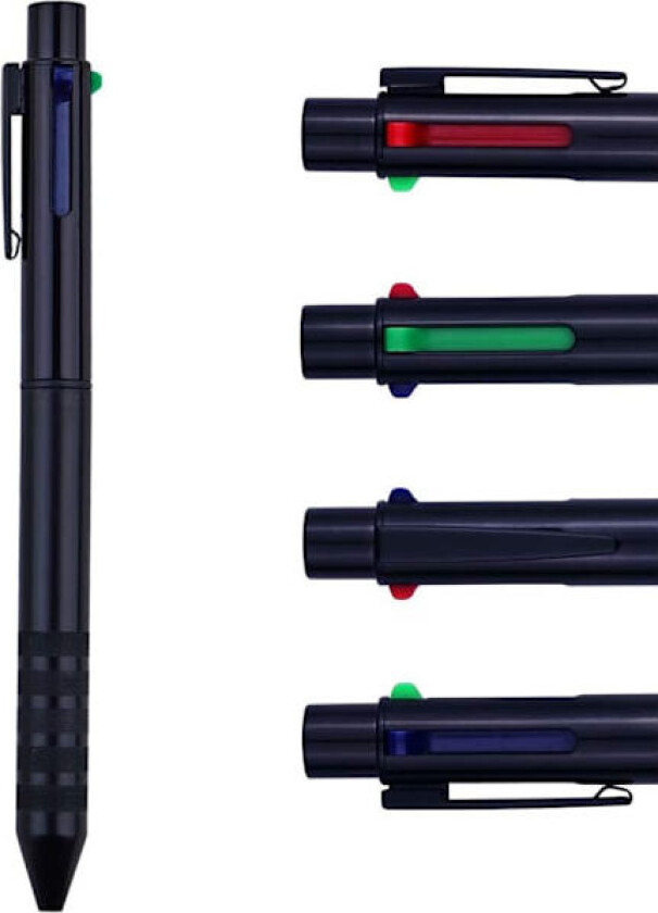 Flerfarget penn hvit 4 i 1 multifunksjonspenn med svart, blå, rød, grønn, metall gel kulepenn, 1 stk (svart)