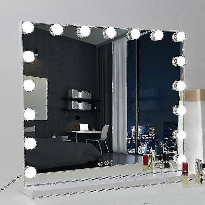 70 x 55 cm Hollywood Sminkespeil med 14 dimbare LED-pærer, USB-lading Kun pærer-yezi-NY CN