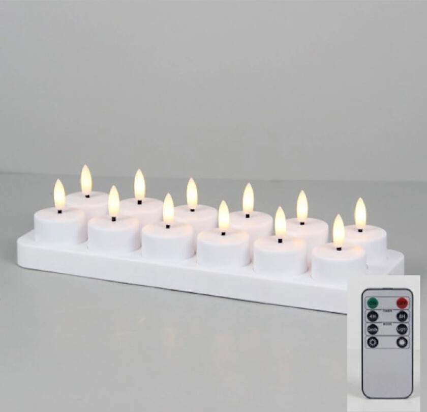 Hett! 2025 PChero Oppladbare LED Telys 12-pakning - Fjernkontroll & Timer for Fest/Dekorasjon 12 stk med ladestasjon 12pcs with charging bas...