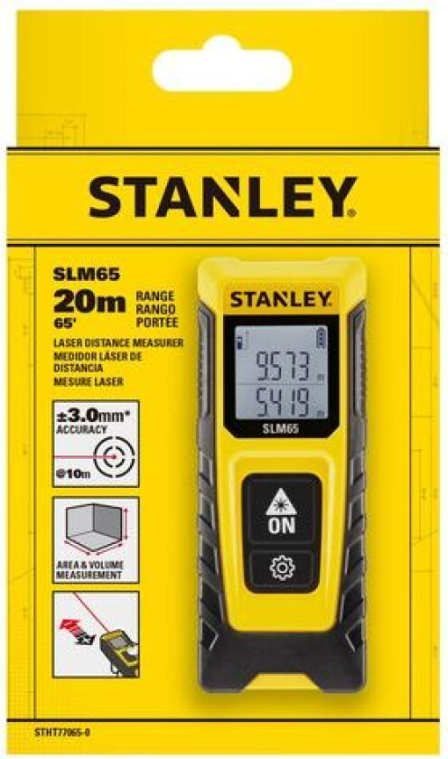 Stanley SLM65, Laseravstandsmåler, Matrise Skriver, m, Sort, Gult, Digitalt, LCD, 20 m