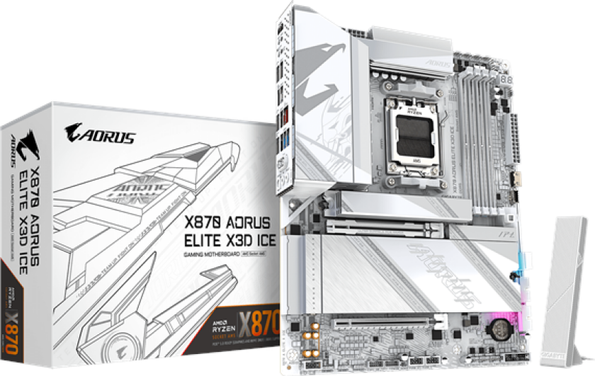 X870 AORUS ELITE X3D ICE Hovedkort - AMD X870 - AMD AM5 socket - DDR5 RAM - ATX