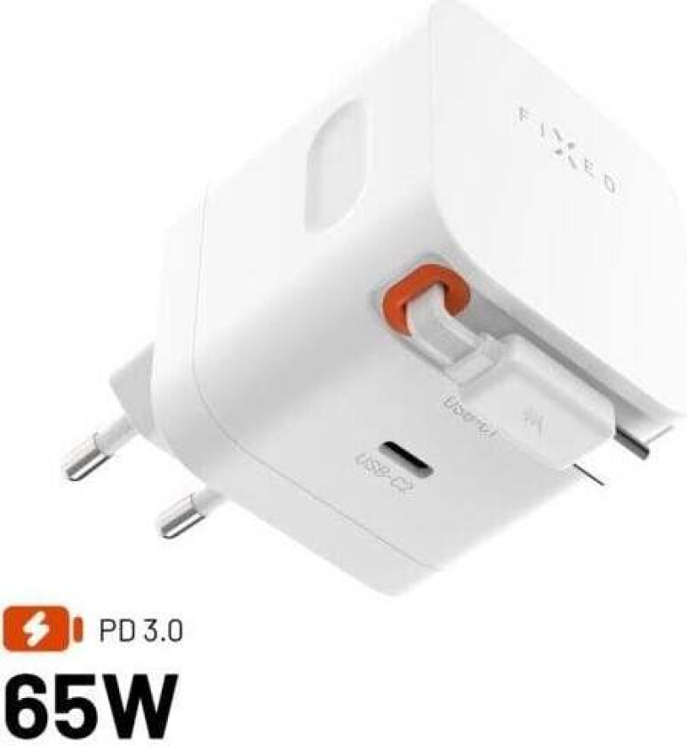 Super Fast Dual USB-C Charger with retractable cable 65W White
