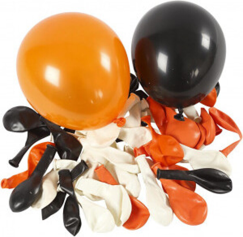 Ballonger, svart, orange, hvit, runde, dia. 23-26 cm, 100 stk./ 1 pk.