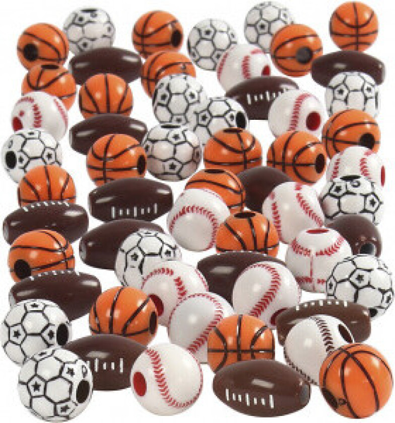 Sportsperler, ass. farger, str. 11-15 mm, hullstr. 3-4 mm, 270 g/ 1 pk