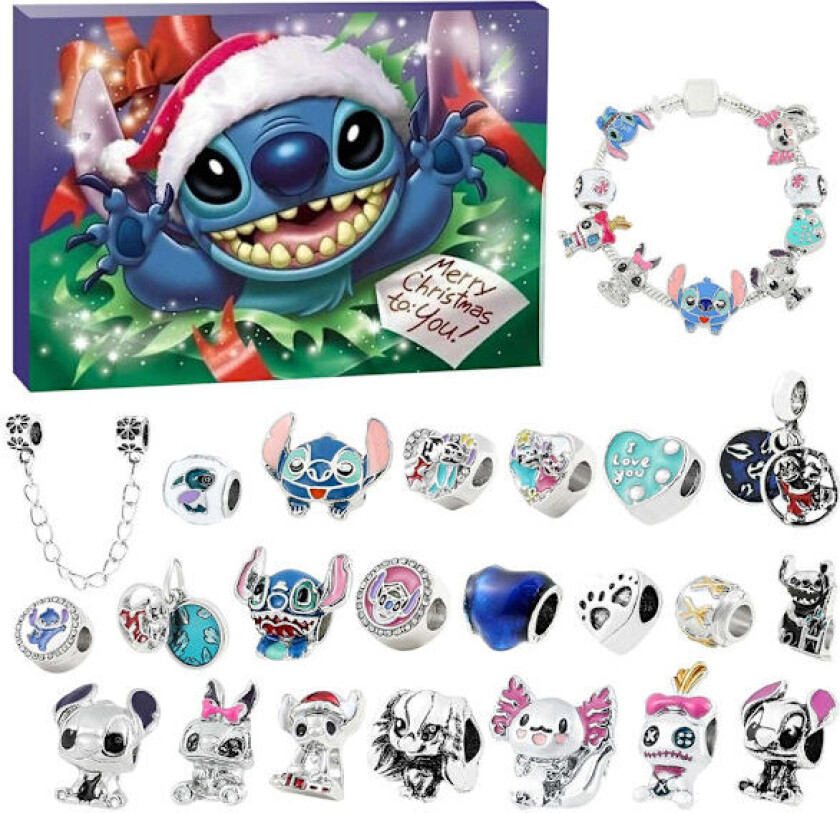 Hot Stitch Adventskalender Armbånd 2024 for Jenter 24 Dager Jule Nedtellingskalender DIY Smykkefremstillingssett 22 Sjarmperler 2 Armbånd
