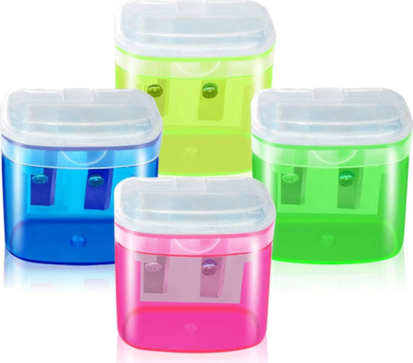 4 stk. blyantspisser, 4 farger, doble hull, manuell spisser for barn, studenter, skole, hjem, kontor